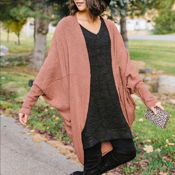 LAST 2❗️Waffle Knit Slouchy Cardi In Rust - Picture 3 of 8